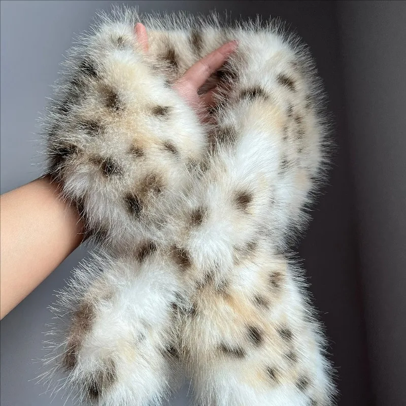 Leopard Print Long Fur Scarfs Warm Plush Scarf Y2K Women Winter Padded Thickened Lengthened Faux Fur Shawl Outdoor Riding Scarf