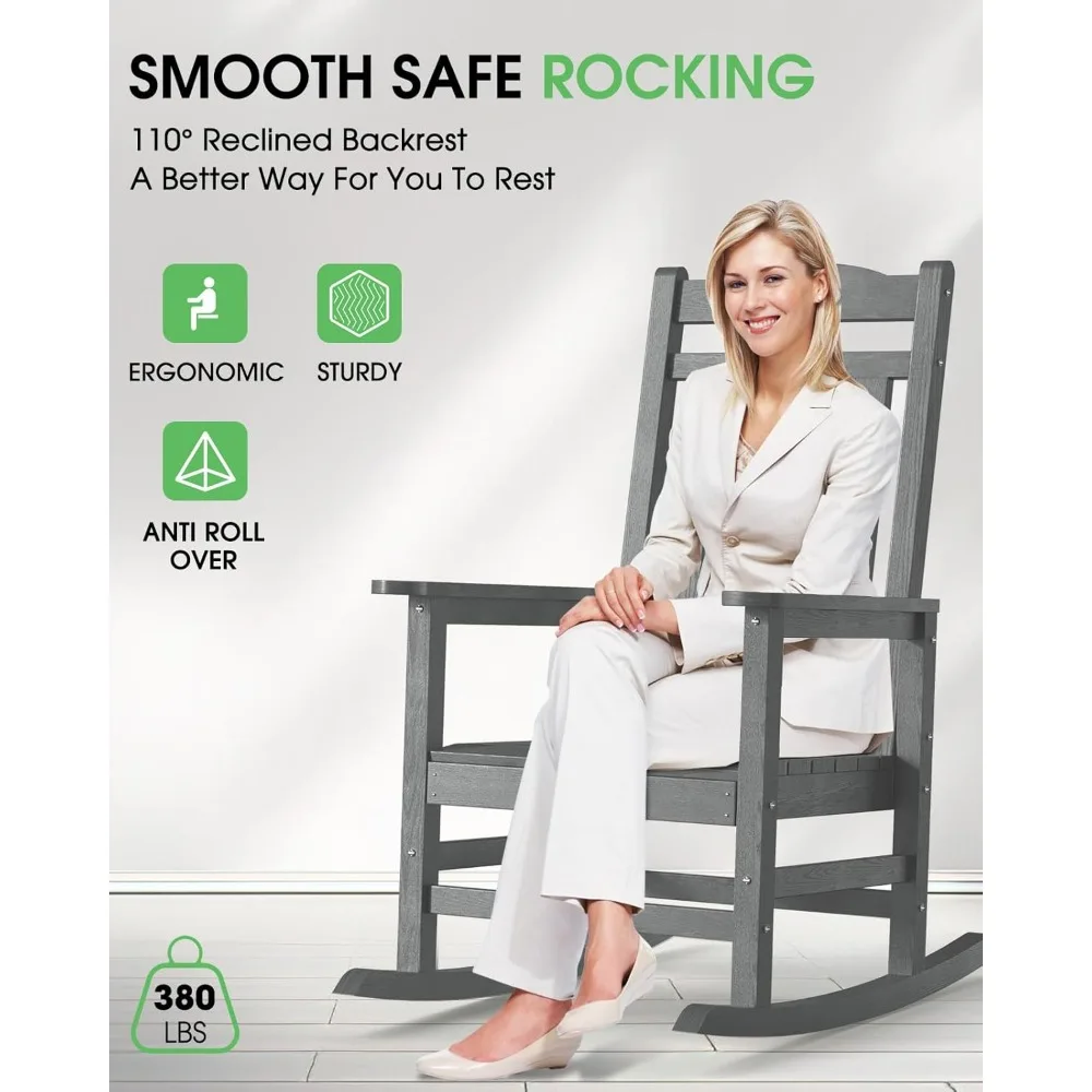 كرسي هزاز كبير الحجم للاستخدام الخارجي، كرسي هزاز للشرفة عالي الظهر، كراسي هزازة مقاومة لجميع الأحوال الجوية HDPE للفناء، 380 رطل