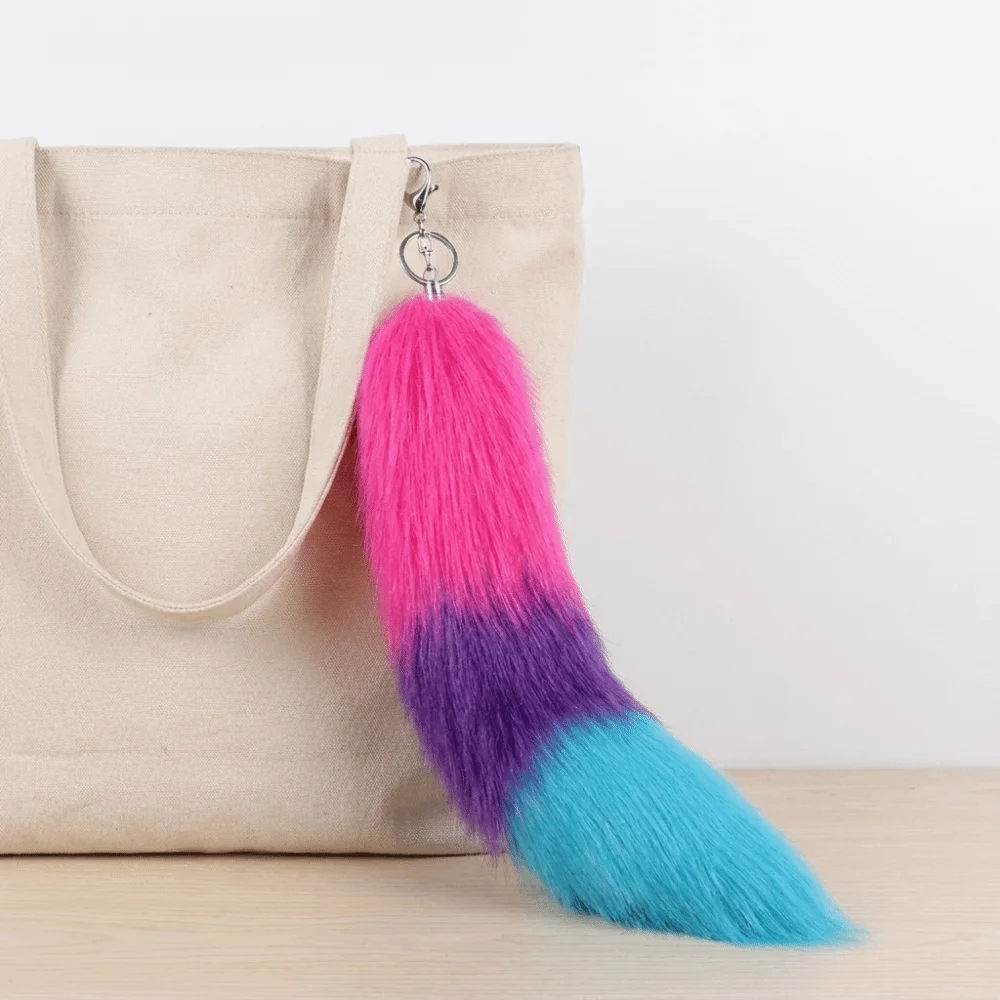 Pompom-Tier-Schwanz-Schlüsselanhänger, Taschenquaste, Schlüsselhalter, Plüsch-Schwanz-Schlüsselanhänger, Riemen, Kette, großer flauschiger Fell-Anhänger, Schlüsselring, Taschendekoration – Detail 7