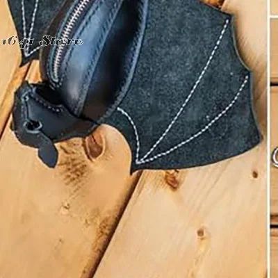 Monedero de piel sintética con diseño de murciélago y llavero - Monedero con cremallera con temática de murciélago, ideal para vestidos de mujer y disfraces de murciélago