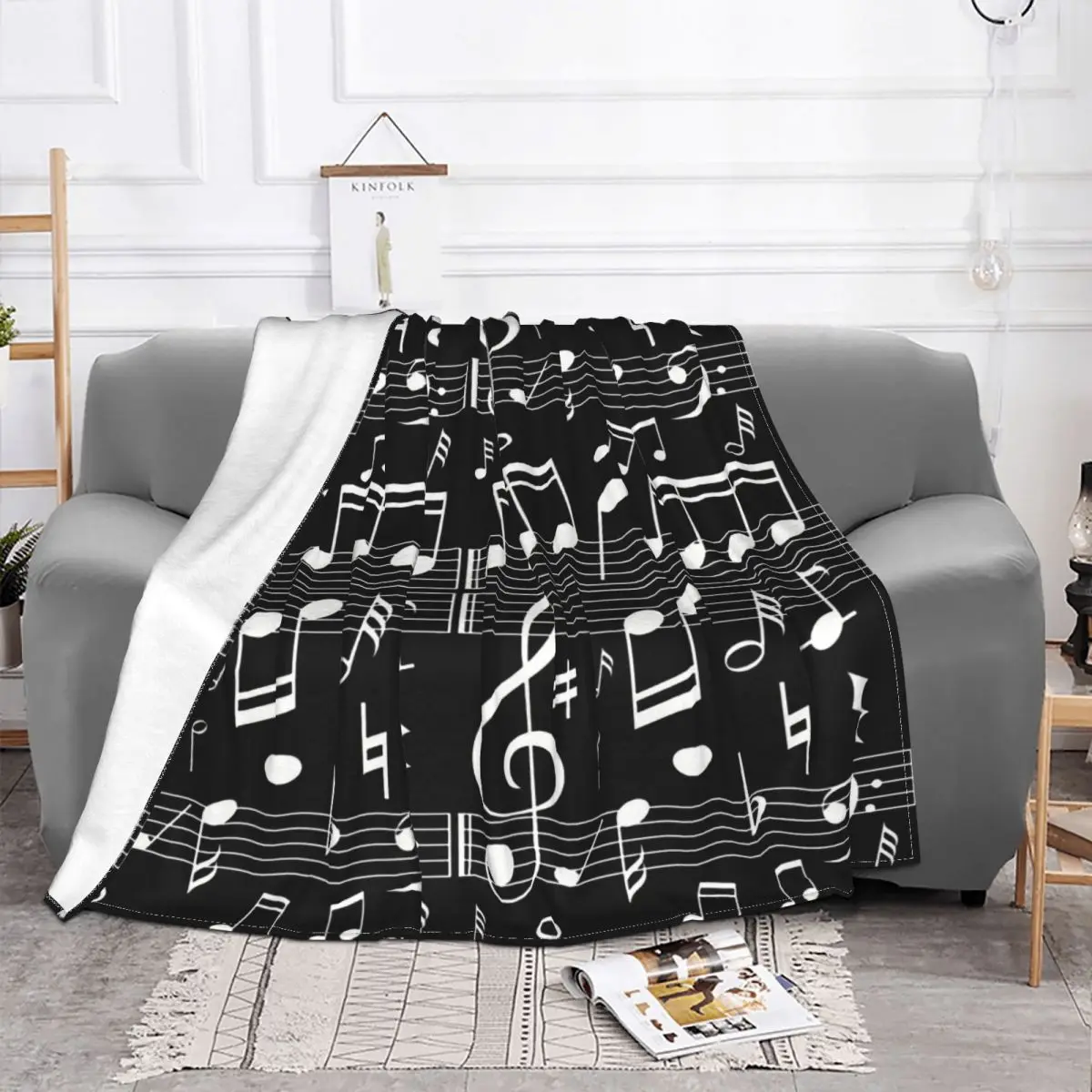 Music Notes Blanket Flannel Dancing Cozy Soft FLeece Bedspread