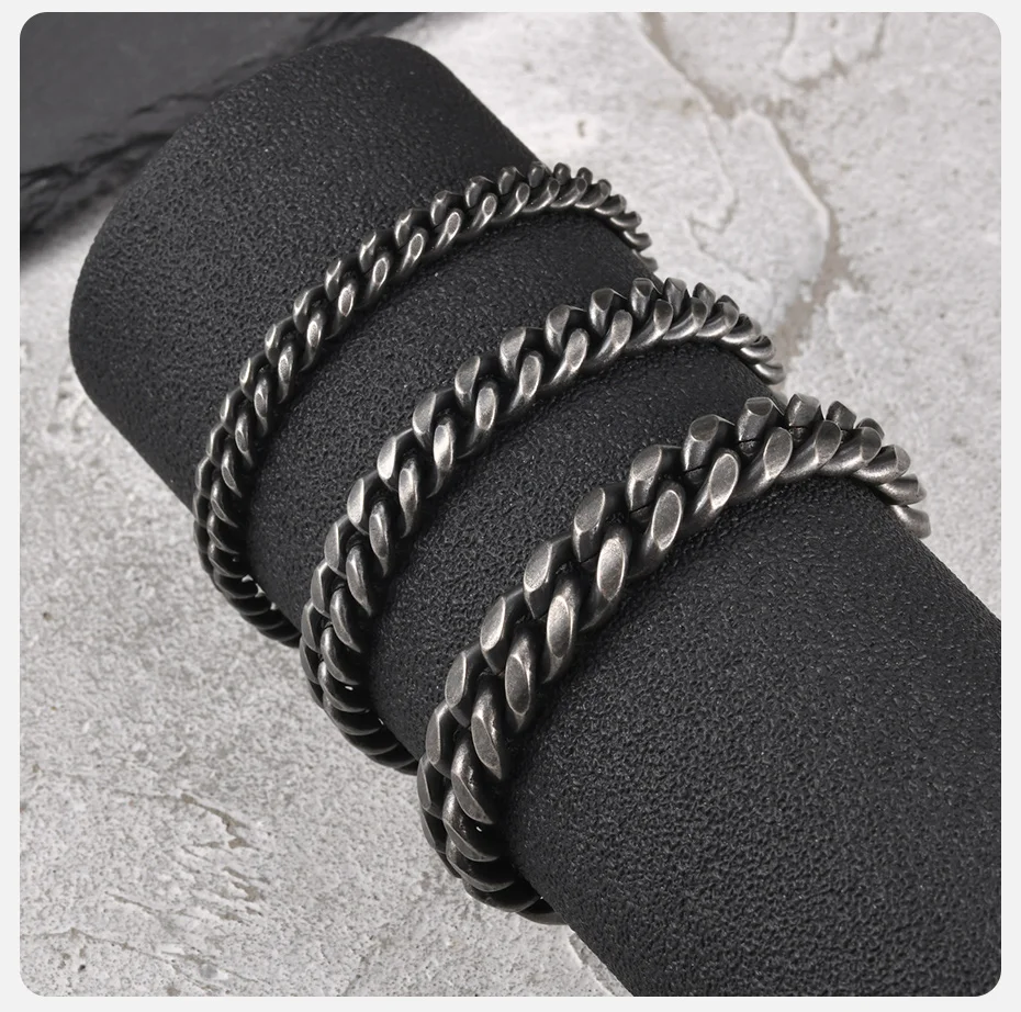 Vnox Herren Edelstahl Cuban Link Armband, Schwarz Gold Silber Grau Farbe Punk Kette Armband, Hip Hop Biker Schmuck Geschenk – Detail 6