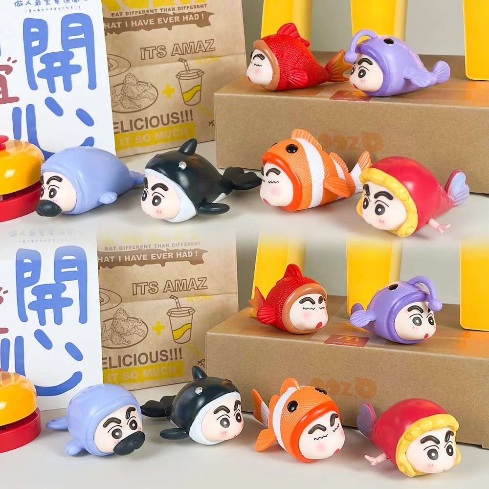 6 Pcs/Set Crayon Shin-chan 4.5cm Figure ‌Shinnosuke Nohara Cos Gold Fish Anime Ocean Series Kawaii Model Doll Ornaments Gifts