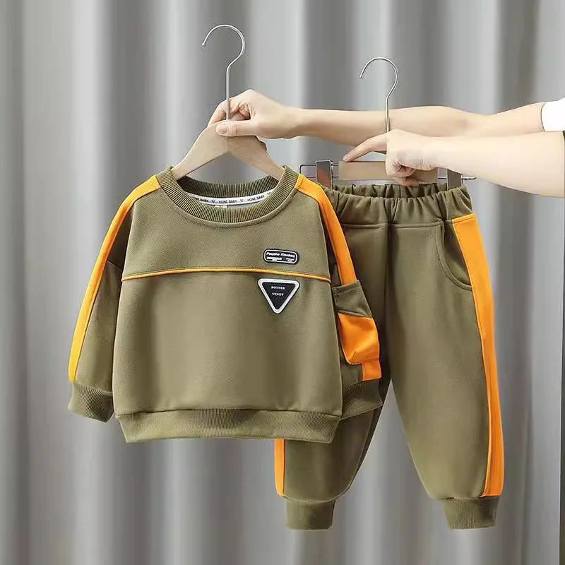 

Spring Autumn Children Sets Boys Girl Patchwork Sweatshirt Pants 2Pcs/Set High Quality Fashion TEEN Tracksuits Kids Suits 90-150