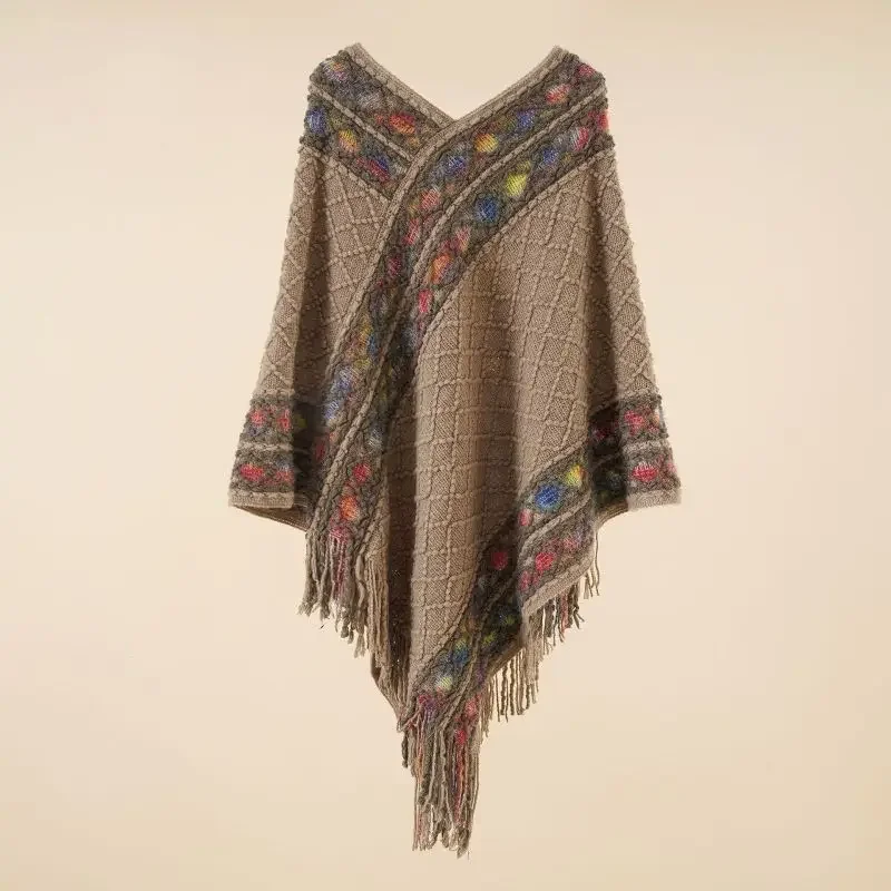 New Women's Loose Sweaters Knitwear Shawl Cloak Ethnic Style Tassel Capes Ponchos