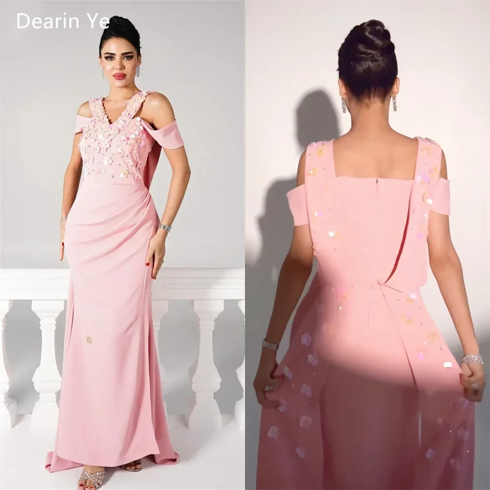 Evening Dress Saudi Arabia Dearin V-neck Column Ankle Length Skirts Hugging Flower Bespoke Occasion Dresses Formal Prom Gown