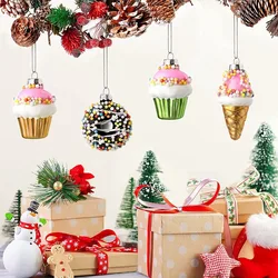 New Christmas Tree Ornaments Hanging Baubles Fruit Glass Ornaments Pineapple Cupcake Painted Home Decoration Christmas