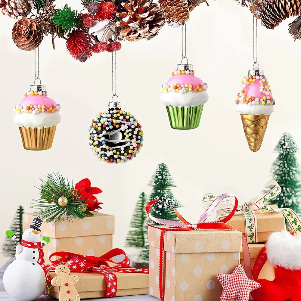 New Christmas Tree Ornaments Hanging Baubles Fruit Glass Ornaments Pineapple Cupcake Painted Home Decoration Christmas