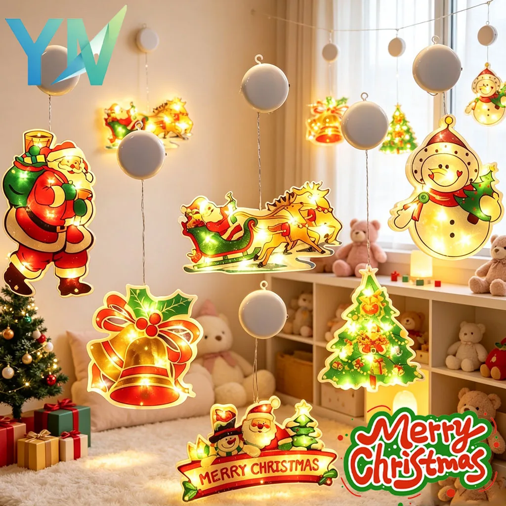 1-10PC Xmas Suction Cup Fairy String Lights Luminous Multicolor Twinkle for Window Store Mall Home Holiday Decoration Supplies