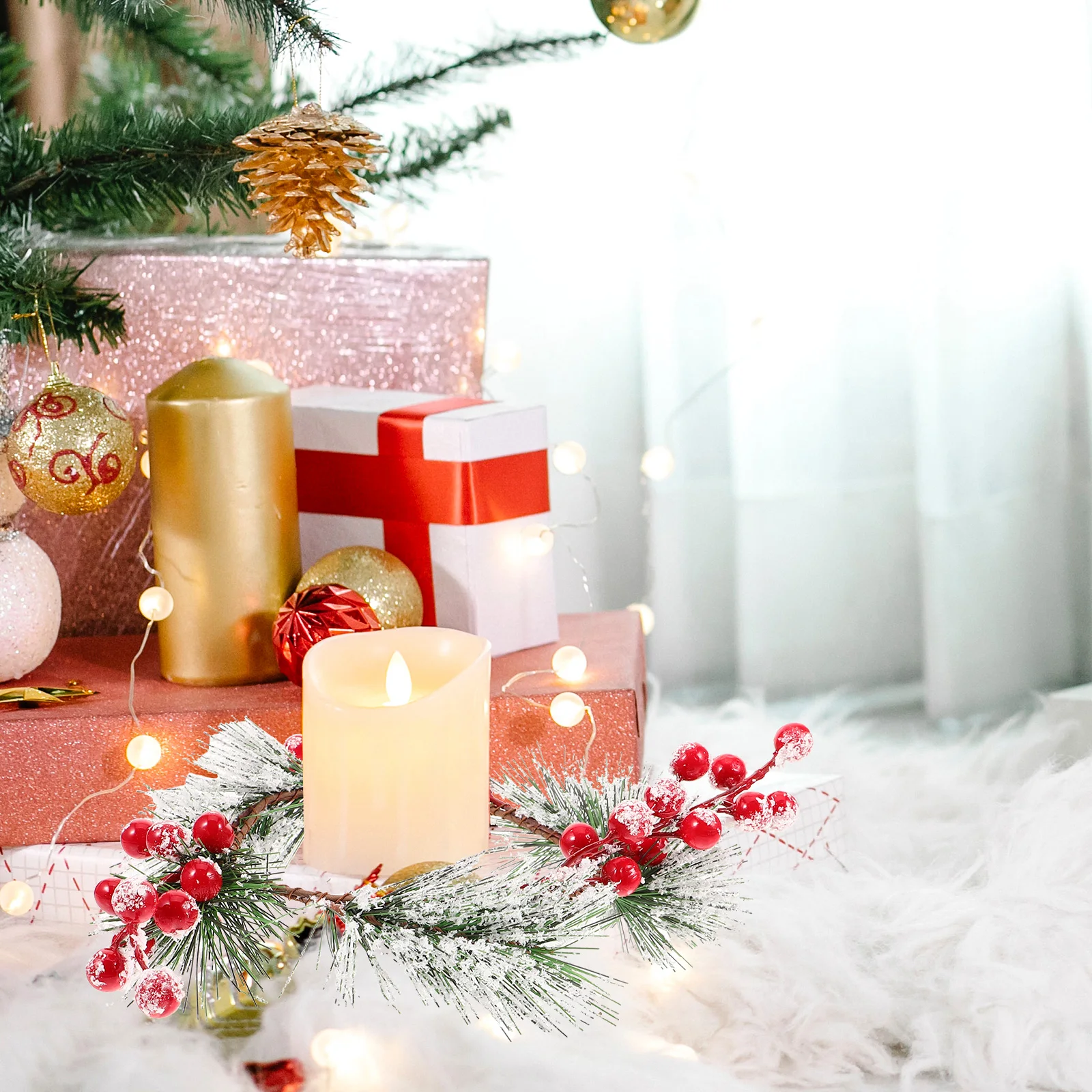 

Christmas Wreath Rings Artificial Decorations Plastic Pine Needle Fruits Lightweight Portable Easy Storage Carry