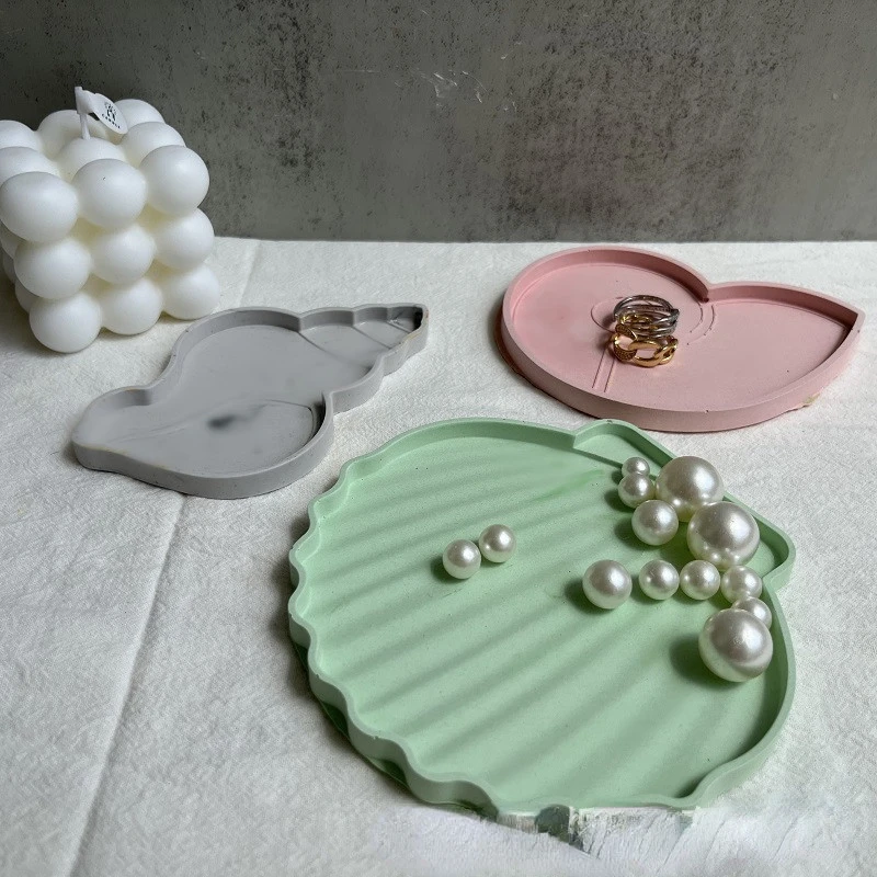 ถาดซิลิโคนรูปทรงสังข์แบบทำมือถาดจัดเก็บเครื่องประดับซีเมนต์เชิงเทียนปูนแม่พิมพ์เรซินยิปซั่มแท่นแสดงเครื่องประดับ