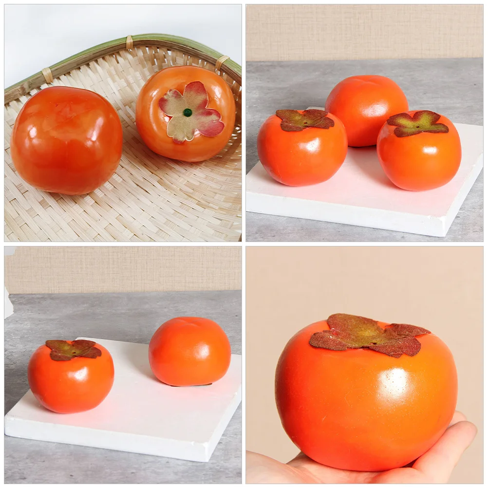 

4pcs Mini Simulation Persimmon Fruit Fake Decorative Artificial Persimmon For Home Kitchen Scene Adornment Faux Ornaments Props