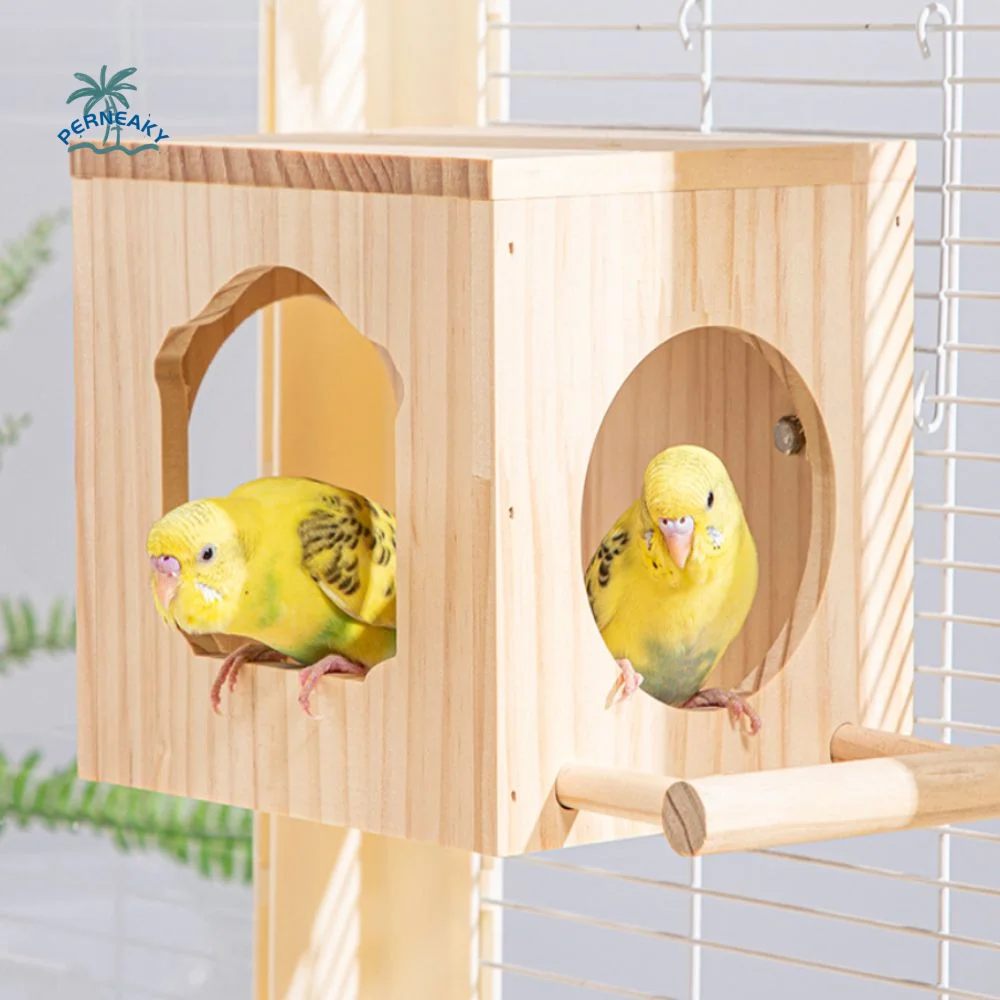 Creative Solid Wood Wooden Bird House Cage Eco-friendly Square Bird House Nest Convenient Warm Parrot Wood House Garden