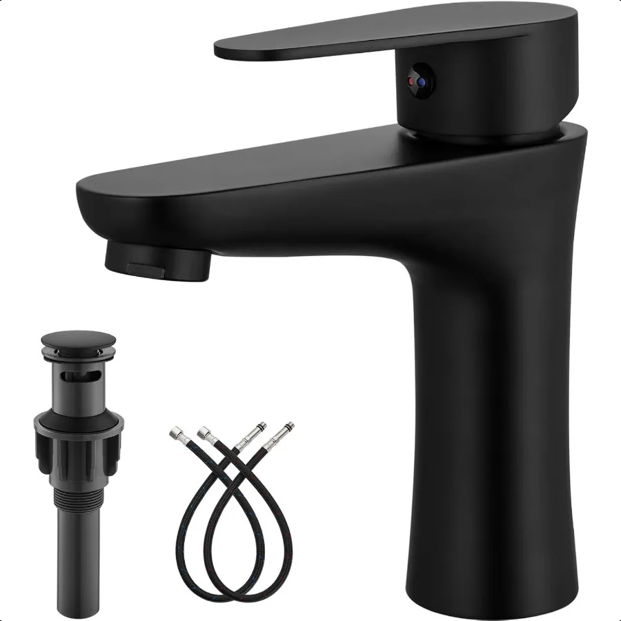 

Bathroom Faucet Single Handle 1 Hole SUS304 Stainl Steel Deck Mount Lavatory Single Switch Basin Sink Faucet with Pop Up Drain