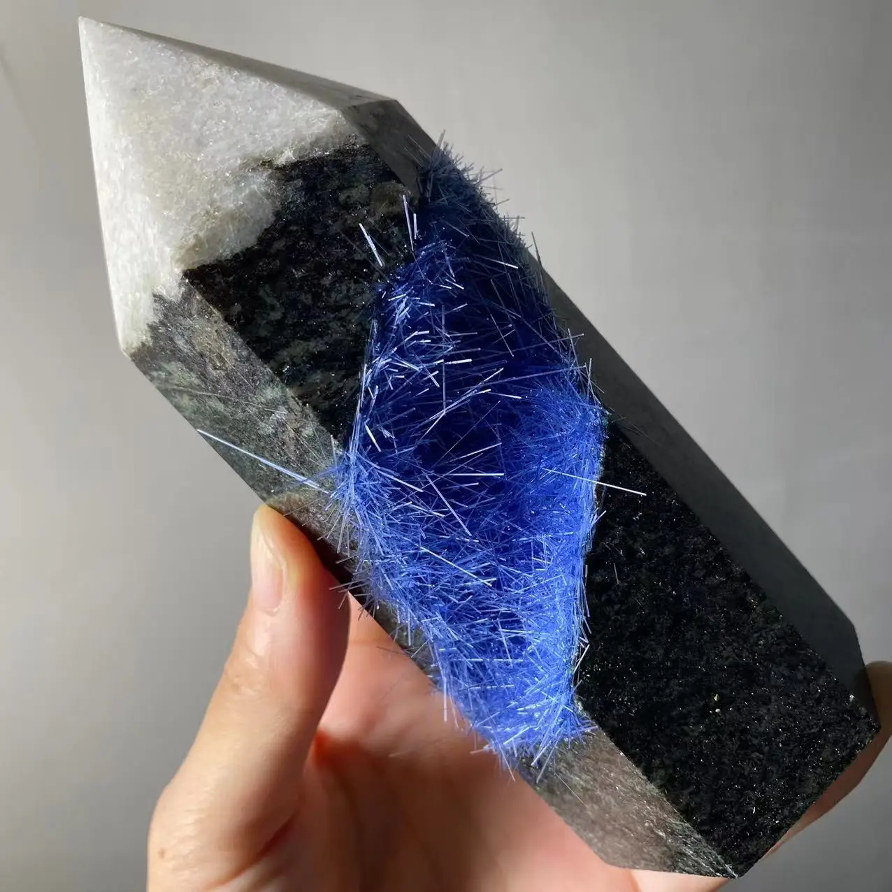 Natural Blue Hair Crystal, Iron Ore, Hexahedral Tower, Energy Gem, Reiki Healing, Room Office Decoration, Demagnetization