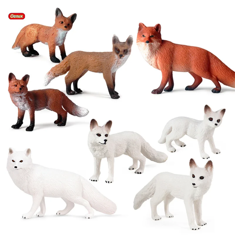 Oenux 4PCS Mini Christmas Toy Cake Toppers Simulation Jungle Fox Animals Model Home Decoration Accessory Education Kid Xmas Gift