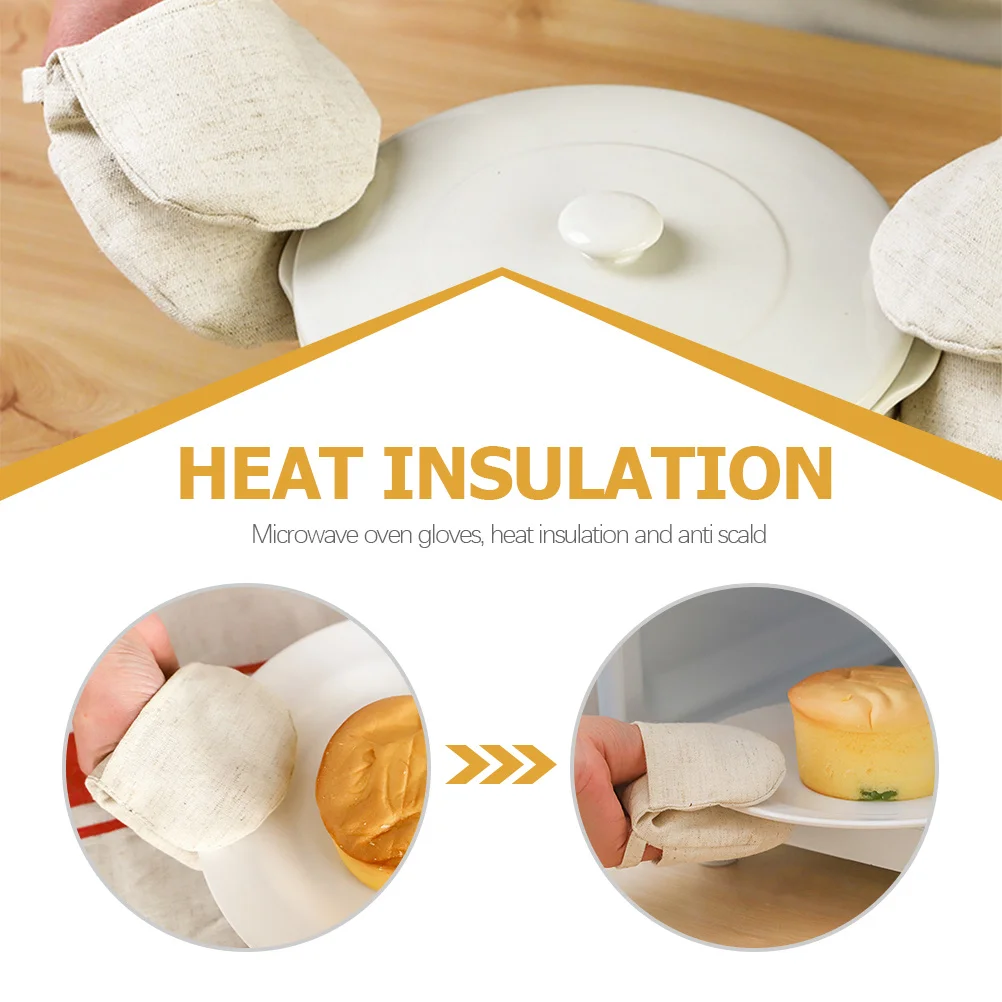 

Microwave Oven Gloves Heat Insulation Anti-Scald Cotton Linen Baking Pot Mitt For Kitchen Cooking Grilling Heat Resistant
