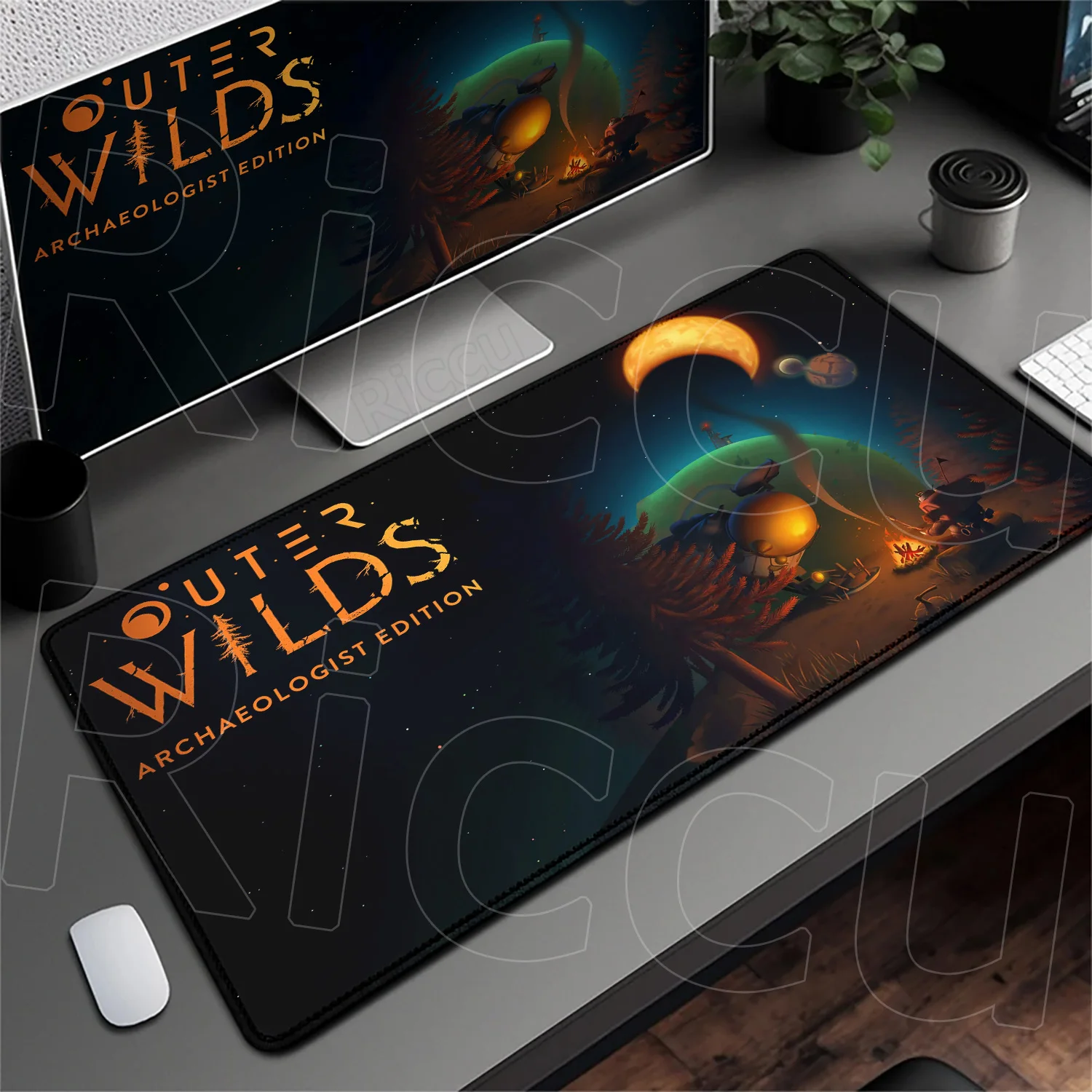 Anime Mauspad Gaming Outer Wilds Anti-Rutsch-Gummi-Tastatur 90 x 40 cm Laptop Universum Sonnensystem Schreibtischunterlage PC Bürozubehör