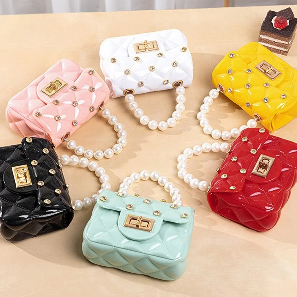 حقيبة يد عصرية بمقبض لؤلؤي - محفظة جيلي صغيرة منقوشة مع ديكور أظافر ماسية، حقيبة كتف نسائية عصرية #5