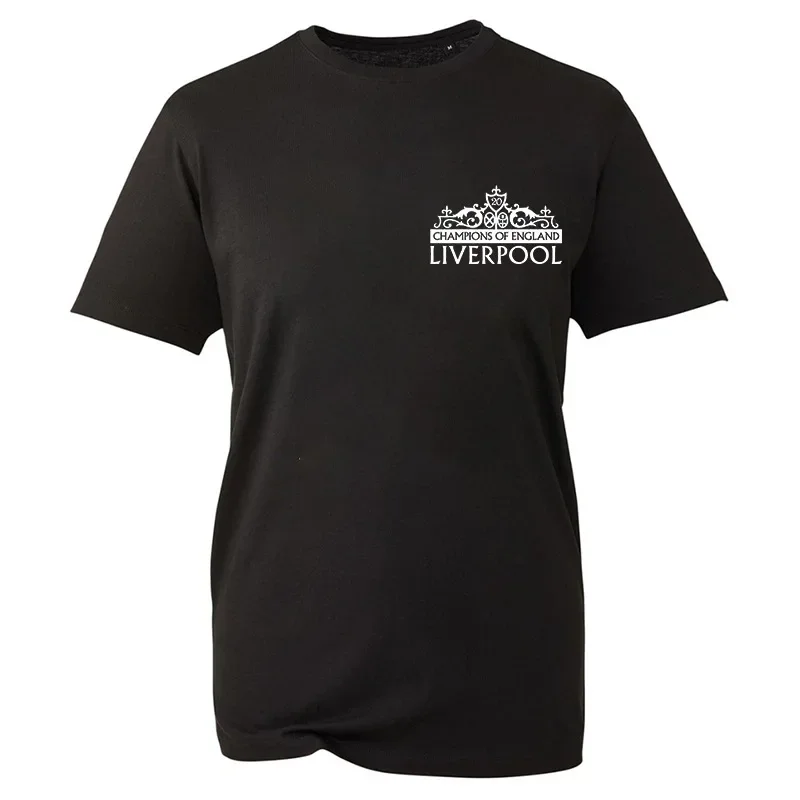 تي شيرت فضفاض كاجوال بأكمام قصيرة للرجال تي شيرت بطباعة أبطال ليفربول إنجلترا من ألياف البوليستر برقبة دائرية وطول قصير