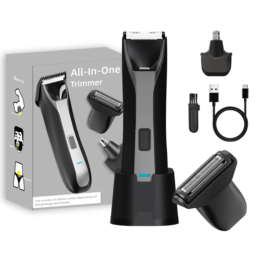3 In 1 Men Body Hair Trimmer IPX7 Waterproof 7000RPM Motor Pearl Curved Blade Manscape Nose Ear