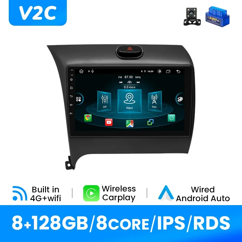 8G 128GB Draadloze Carplay Android12 Autoradio Multimidia Voor KIA Cerato K3 Forte 2013-2015 AI Spraakbesturing Video Speler GPS DSP