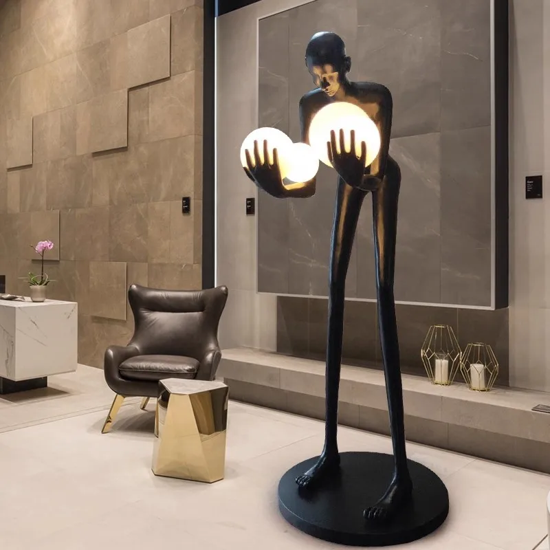 

Modern Human Art Sculpture Ball Holding Floor Lamp,Hotel Exhibition Hall Creative Human Figure Lion Design Floor Lamp