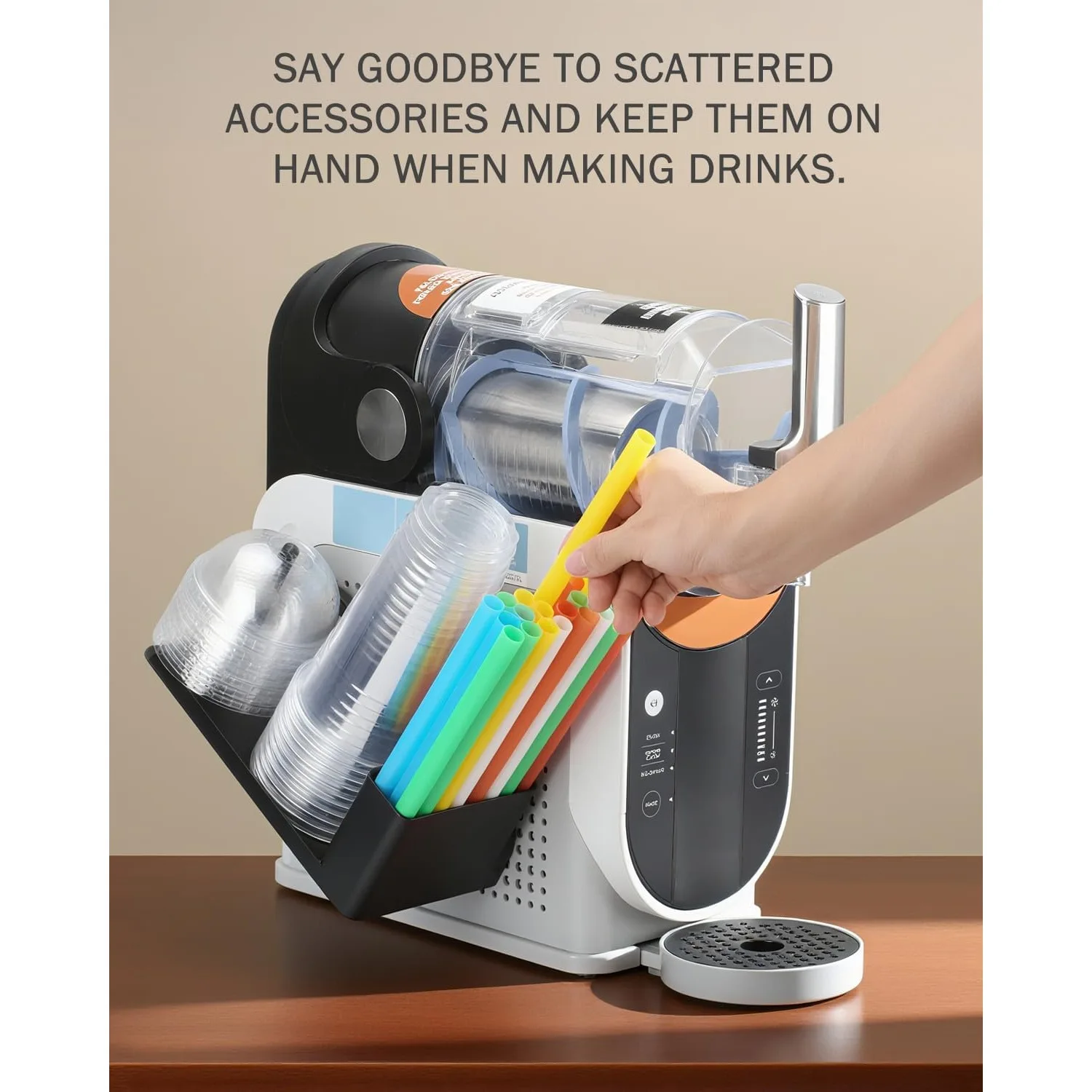 

Cup Organizer for Ninja Slushie Machine FS301 & FS300-3-in-1 Side-Mounted Holder for Cups, Lids & Straws