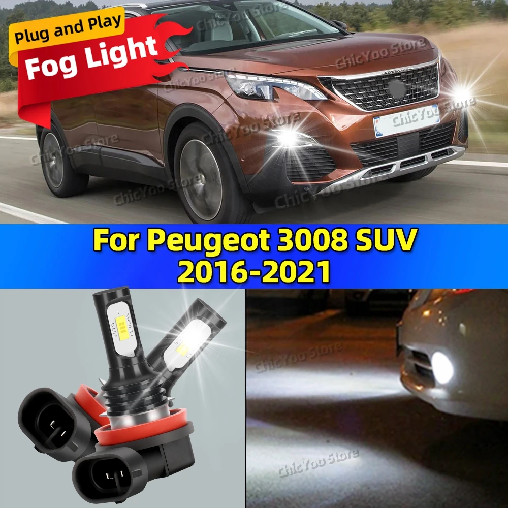 

2 светодиодных автомобильных фар, передняя противотуманная фара, лампа 20000LM, ультра яркая для Peugeot 3008 SUV 2016 2017 2018 2019 2020 Plug and Play2021