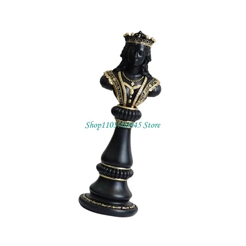 R53F Large Chess Piece Ornament Chess Statue Decoration Piece for Home or Office Classical Black/White