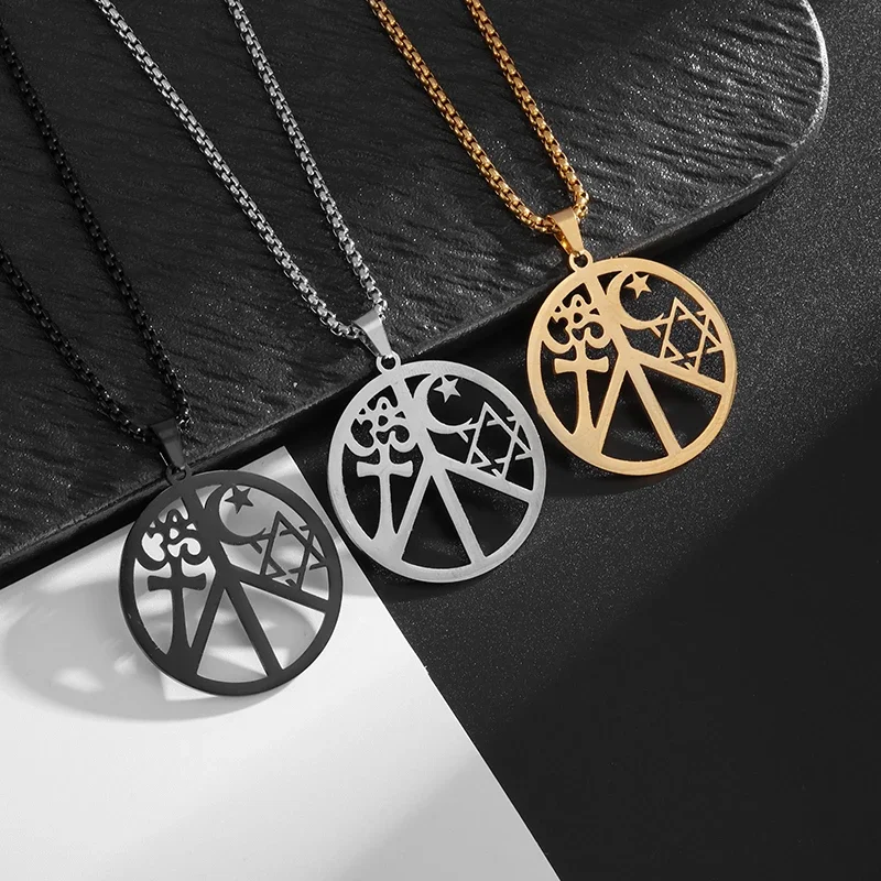 Exquisite Hollow Stainless Steel Geometric Rune Necklace Star of David Celtic Pendant for Men Women Fashion Jewelry