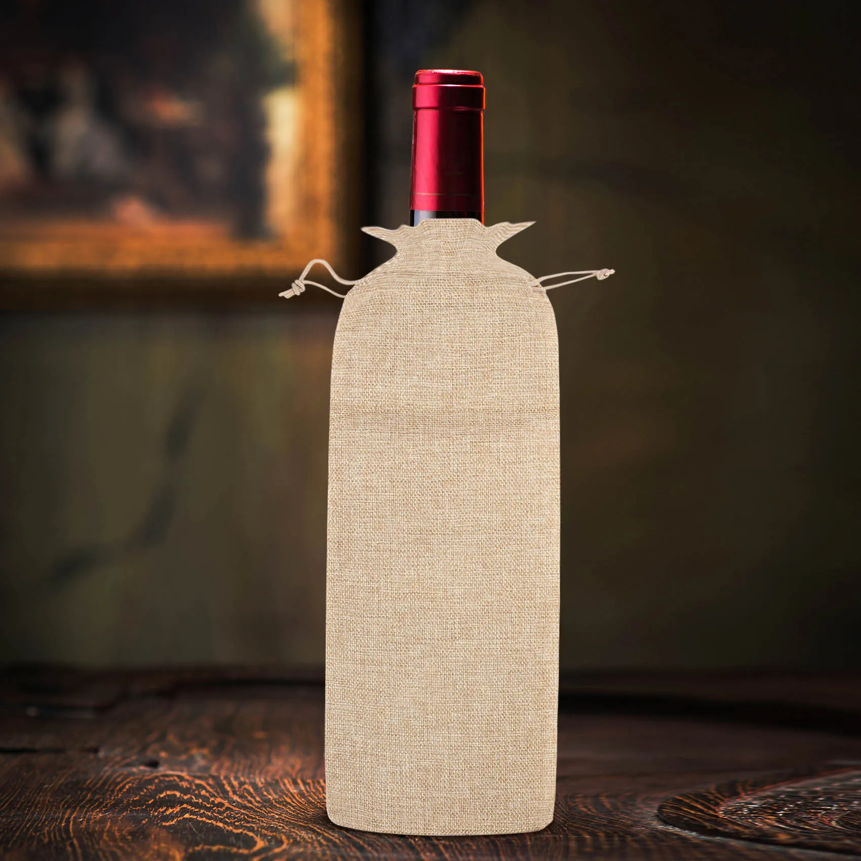 N38R_10pcs Jute Wine Bags, 14 x 6 1/4 inches Gift Bags with Drawstring