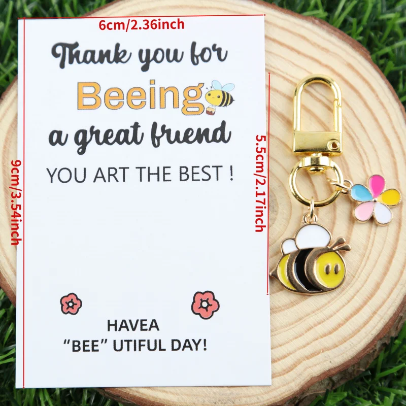 10Set With a thank-you card Keychain with interesting bees and colorful flowers Pendant Set Suitable for decorating bags and acc