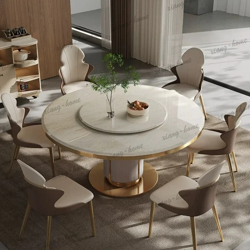 LSLight Luxury Marble New Dining Table Pliante Modern High-end Round Dining Table Set Of 6 Chairs Kitcjen Tables Home Furniture