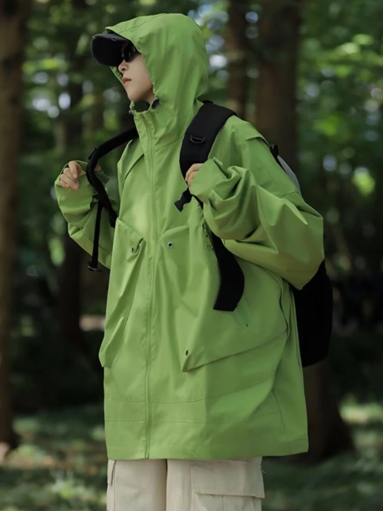 

Jackets Men Outdoor Waterproof Multi Pockets Hooded Males Overcoats Autumn All-match Japanese Style Harajuku Long Sleeve Daily