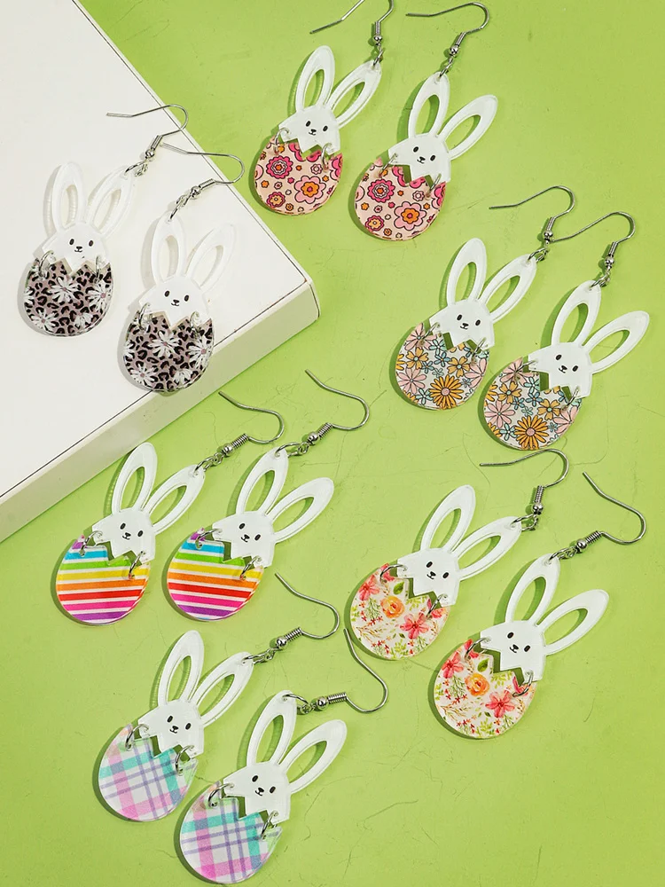 Easter Colorful Acrylic Lovely Rabbit Pendant Earrings for Women Girls Cute Bunny Ears Easter Egg Earring Jewelry Party Gifts