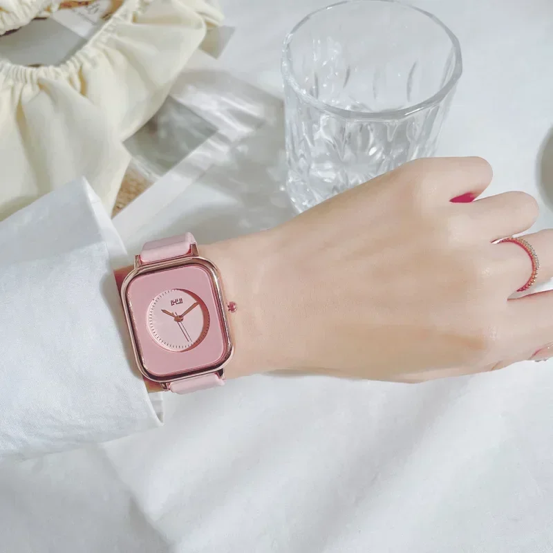 Reloj deportivo informal para Mujer, relojes rosas con correa de silicona, relojes de pulsera de cuarzo rectangulares a la moda