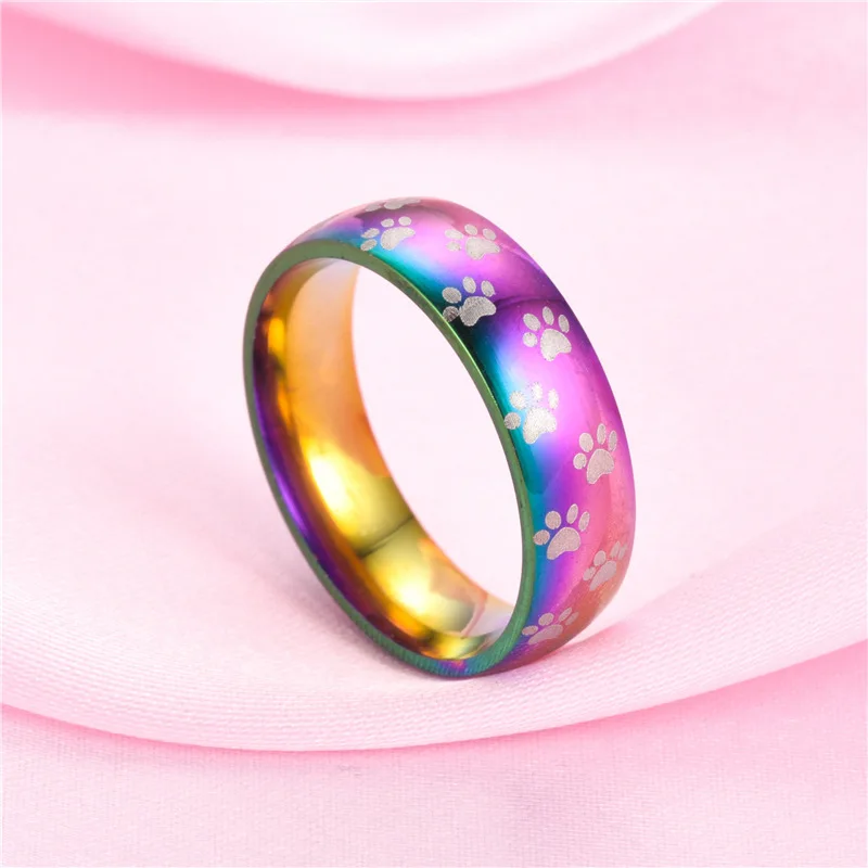 New Valentine Day 6mm WideTrendy Jewelry ring with paw printing Wedding Rings for Women and Men Stainless Steel Ring