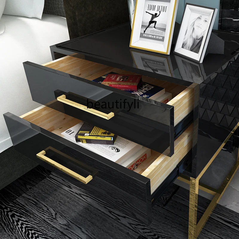 Light Luxury Side Table Simple Post-Modern Living Room Small Locker Solid Wood Drawer Style Home Small Coffee Table Storage