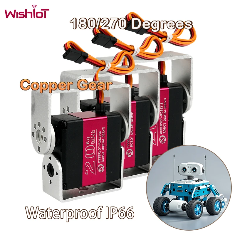

Digital Servo 20KG with U-shaped Bracket Copper Gear 180/270 Degree Angle Adjustable Waterproof Motor for RC Car Robot Toy #T3