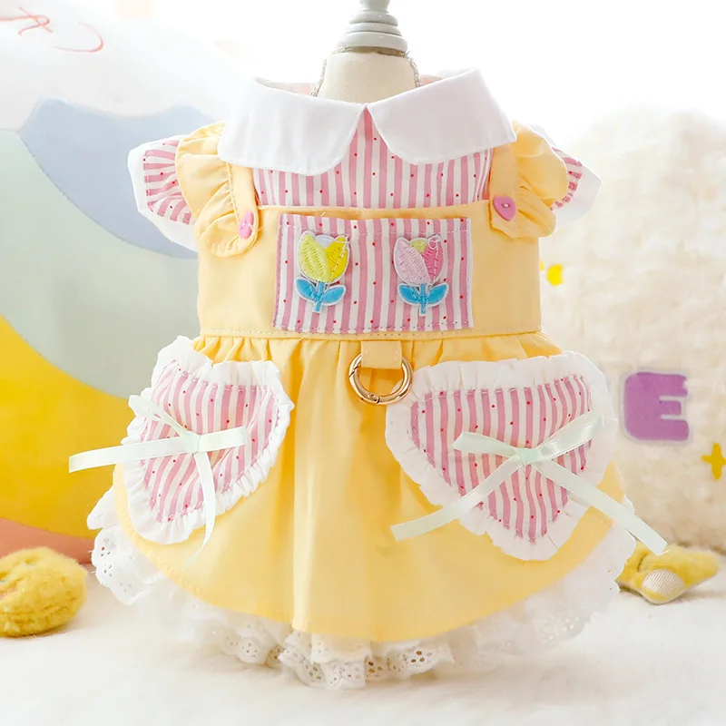 

Fashion Simple Yellow Pet Dog Cat Clothes Cute Lolita Princess Dress For Small medium Dog 2025 Spring Summer Puppy Clothing Coat