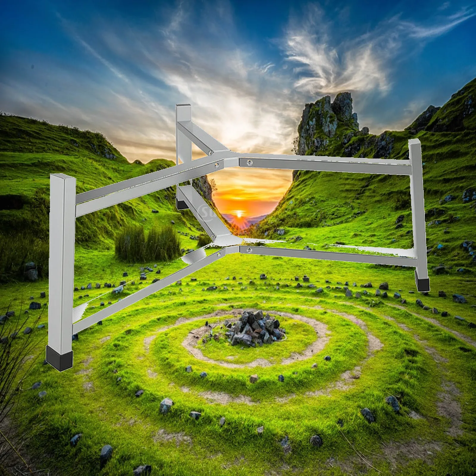 Triangular Outdoor Fireplace Stand Fire Bowl Tray Holder Portable Steel Frame with Ground Protection for Camping