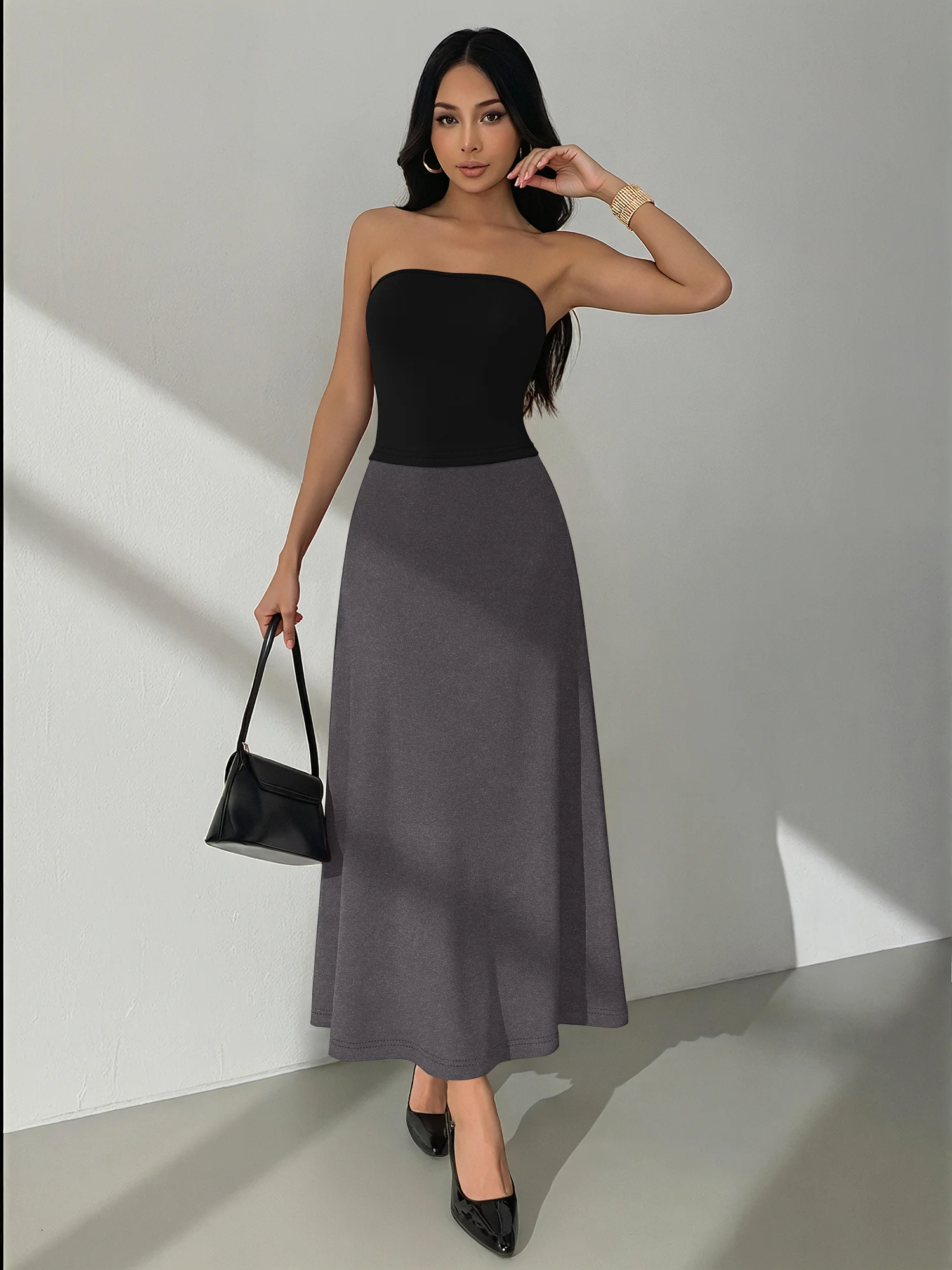 

Evening Event Special 2Pcs Dress Set Strapless Bandeau Top High Waist Fishtail Skirt Women Fashion Outfits