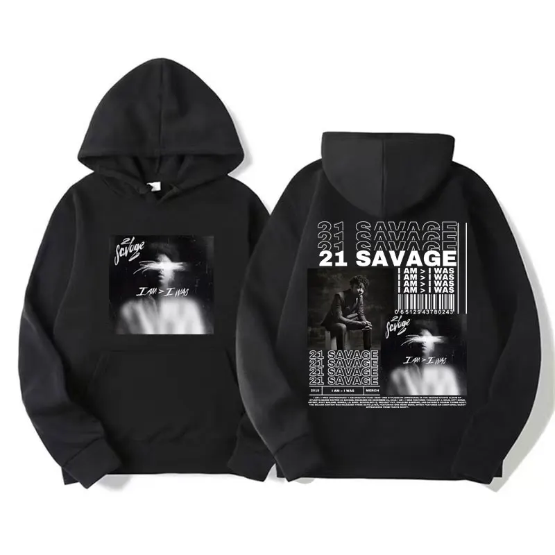 

Rapper 21 Savage I Am I Was Album Cover Hoodies Men's Women Hip Hop Vintage Style Hoodie Fashion Oversized Sweatshirt Streetwear