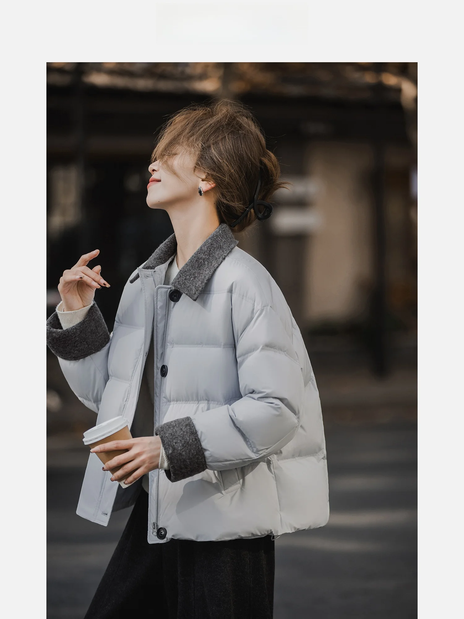 

Loose Fit Du down Jaet Women's Winter ort Coat Flip Collar Color Blo Casual Sle Warm Thiened Long Sve Zipper