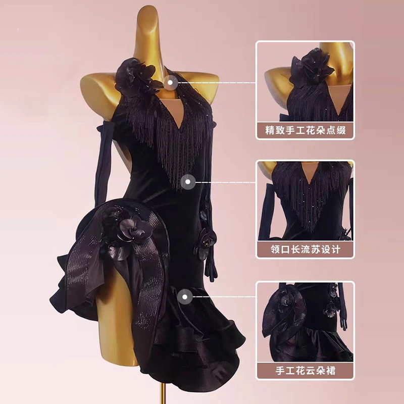 2025 ใหม่เต้นรําบอลรูม Professional ชุดเดรสหญิงละตินเต้นรํา Fringed เครื่องแต่งกายเด็กมาตรฐานแห่งชาติ Latin Dance 12661
