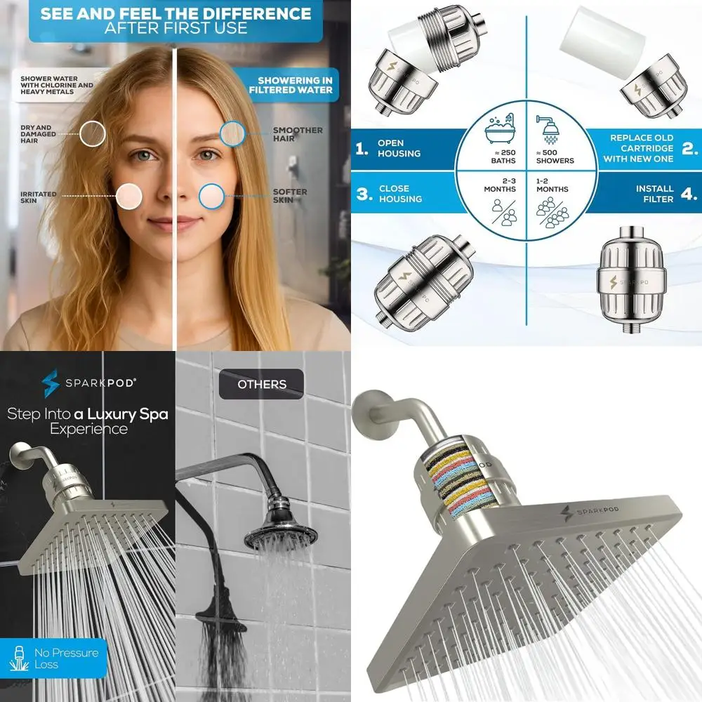 

Premium 23-Stage Shower Filter System - Minimizes Chlorine & Metals - High-Pressure, Brushed Nickel Showerhead (8 Square)