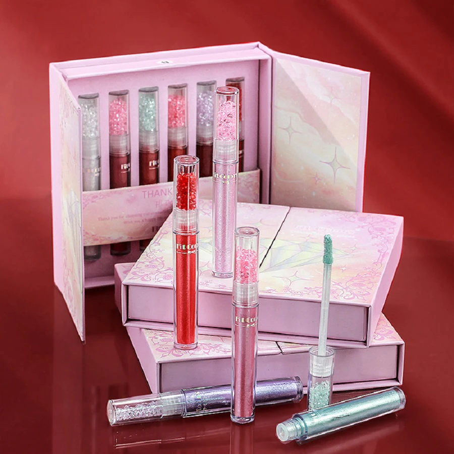 Set di lucidalabbra scintillanti da 6 pezzi con lucentezza naturale durevole e set di lucidalabbra non appiccicosa