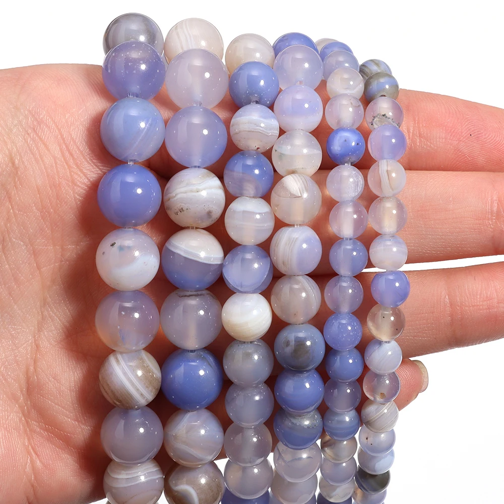 Natürliche Achate Stein Perlen 6/8/10mm Himmel Blau Runde Lose Spacer Perlen Für Schmuck Machen DIY handwerk Armbänder Halskette Liefert