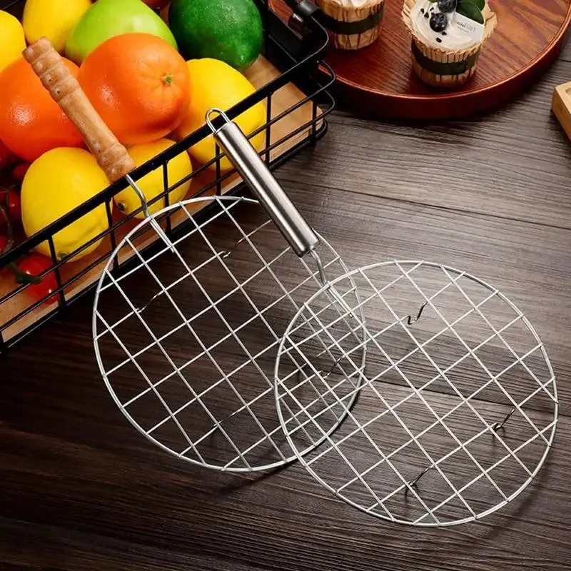 

Barbecue Net Round Wire Stainless Steel Handle Outdoor Camping Picnic Barbecue Thick with Handle Barbecue Grill